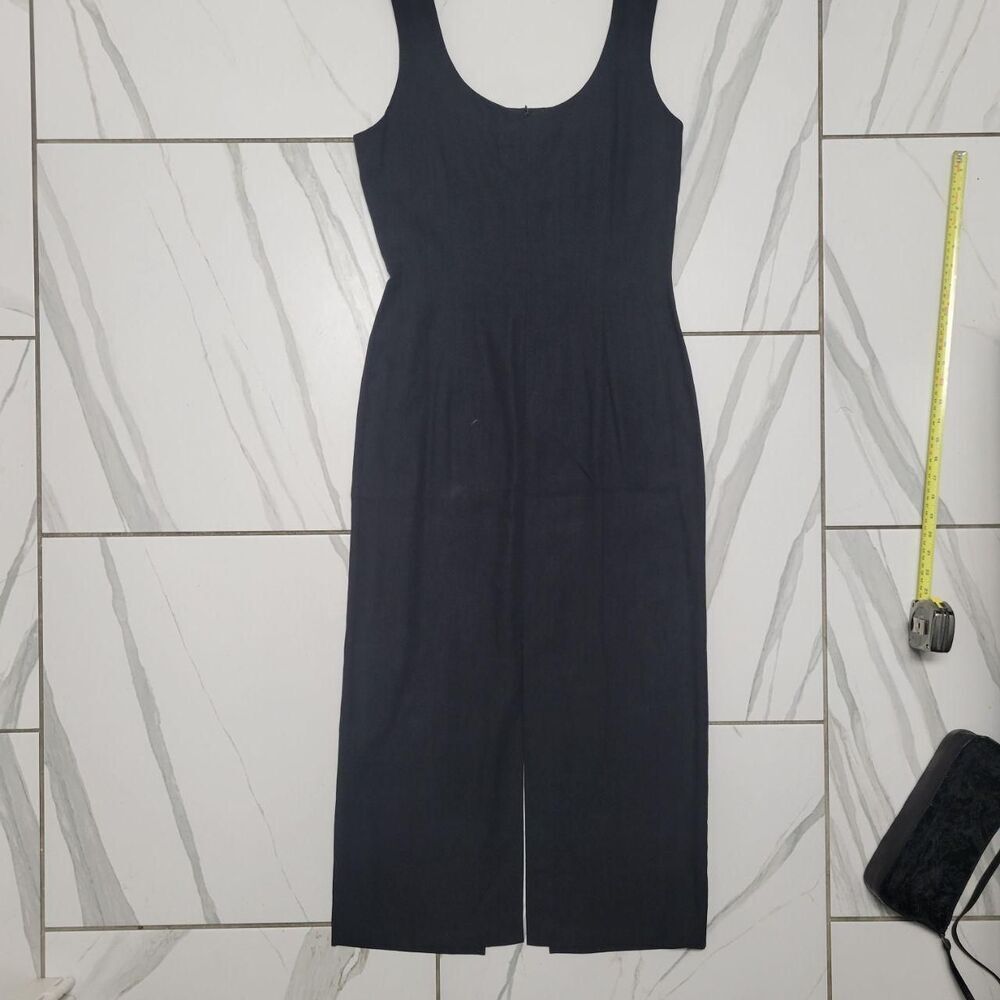 Vintage Black Linen Corset Back Office Dress